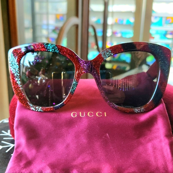 Gucci Glitter Striped Sunglasses Red/Multicolor - Picture 3 of 11